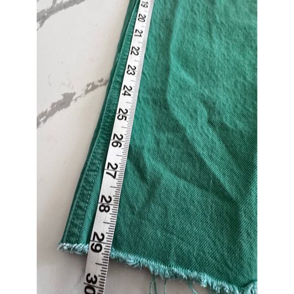 Zara High Rise Straight Leg Fray Hem Green Denim Pants Jeans Size 4 - Picture 9 of 11